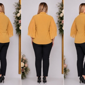 Bluza eleganta Genna din voal cu insertii fine de margele si broderie,mustar - Img 2