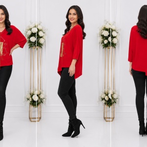 Bluza eleganta Uma cu insertii de strasuri ,nuanta de rosu - Img 2
