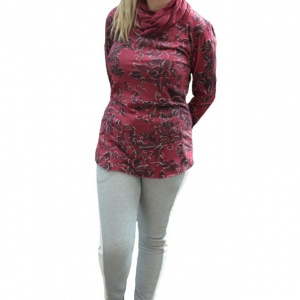 Bluza marsala cu decolteu rotund si maneca lunga, cu esarfa - Img 1