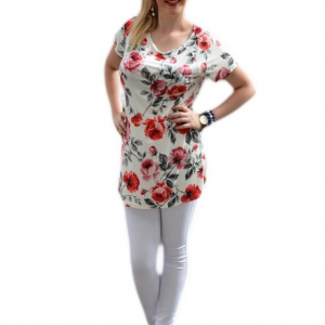 Bluza moderna de vara, alba cu design de trandafiri, masura mare - Img 1