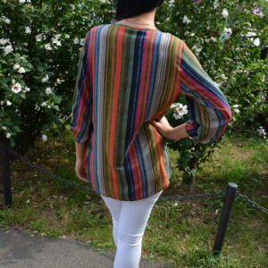 Bluza oversize cu nasturi in fata si dungi fine, multicolore - Img 6