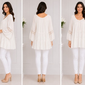 Bluza rafinata Luna cu insertii de dantela ,nuanta de crem - Img 2