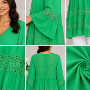 Bluza rafinata Luna cu insertii de dantela ,nuanta de verde - Img 2
