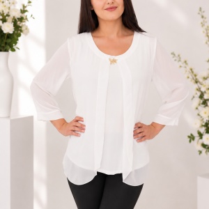 Bluza tinereasca cu croi modern, asimetric, de culoare alba
