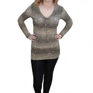 Bluza tinereasca cu design animal-print, model lung, cambrat - Img 1