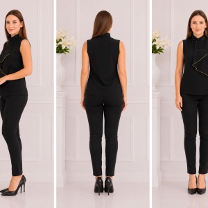 Bluza trendy cu volan in fata, model casual in nuanta de negru - Img 3