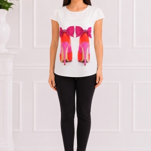 Bluze cu maneca scurte, casual, in nuante albe-rosii