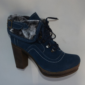 Botina casual, pe o platforma si toc inalt, de culoare bleumarin - Img 4