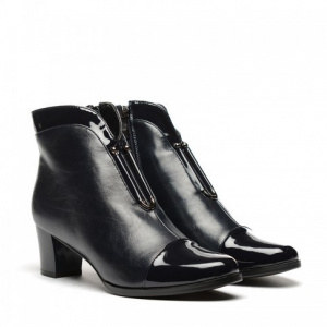 Botina comoda cu toc gros, neagra, cu insertie tip brosa - Img 1