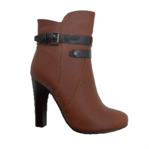 Botina de toamna, model casual pe culoare maro, cu toc inalt - Img 1