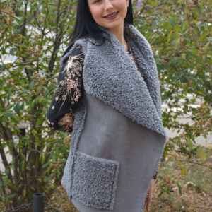 Cardigan tip vesta Xenai cu insertii de blanita pe spate,nuanta de gri - Img 5