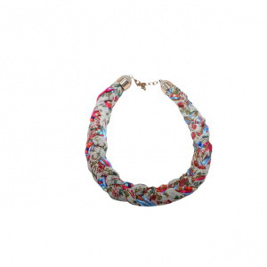 Colier damă împletit cu imprimeu floral și mărgele multicolore