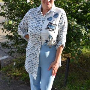 Costum tineresc, bluza asimetrica, nuanta albastru deschis - Img 3
