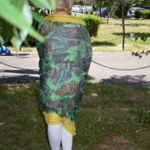 Esarfa fashion cu imprimeu de pasari mari, culoare verde inchis - Img 4