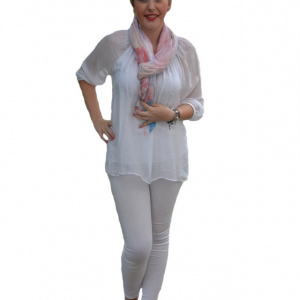 Esarfa in tendinte de culoare roz deschis cu imprimeu tineresc - Img 1
