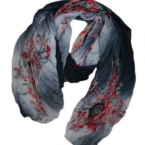 Esarfa mare realizata din vascoza, neagra cu design viu colorat - Img 1