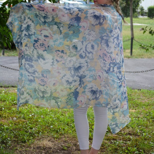 Esarfa trendy design floral multicolor nuante roz-albastru-galben - Img 2
