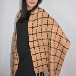 Fular dama Dalma ,model cu patratele,maro deschis - Img 4