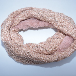 Fular Eve circular din tricot cu insertii de paiete si blanita ,nuanta de pudra - Img 2