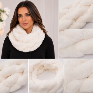 Fular Lenna cu insertii de blanita,model cilcular,nuanta de alb - Img 3