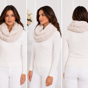 Fular Lenna cu insertii de blanita,model cilcular,nuanta de bej - Img 2