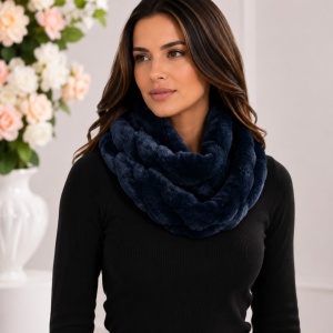 Fular Lenna cu insertii de blanita,model cilcular,nuanta de bleumarin