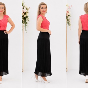 Fusta casual-elegant, material fin de culoare neagra, fronsata - Img 3