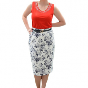Fusta de primavara-vara masura mare, alba design floral negru - Img 1