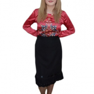 Fusta eleganta, neagra cu design creponat si paspolat cu satin - Img 1