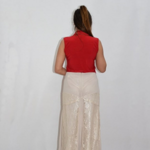 Fusta lunga, eleganta, de culoare bej, cu insertii de broderie - Img 7