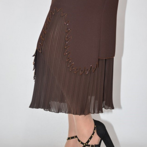 Fusta maro, model elegant cu design stratificat, de lungime midi - Img 6
