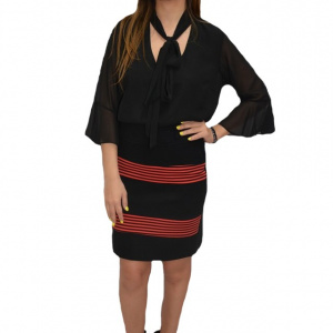 Fusta moderna office, de culoare neagra combinata cu dungi rosii - Img 1