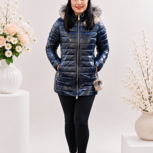 Jacheta Vera casual ,lunga cu aspect lucios ,nuanta de bleumarin