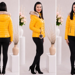 Jacheta Vera casual ,scurta cu aspect lucios ,nuanta de galben - Img 2