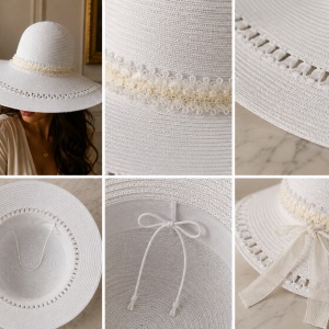 Pălărie de Damă Alba cu Boruri Largi și Detalii Elegante – Accesoriu Chic pentru Vară, - Img 2