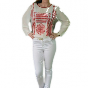Pantalon alb de vara, tip creoin cu strasuri mici, masura mare - Img 1