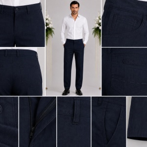 Pantalon barbati cu croiala dreapta, din bumbac de culoare albastra - Img 3