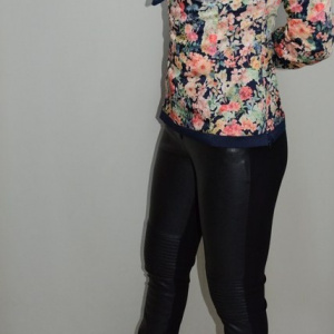 Pantalon casual cu piele ecologica in fata, de culoare neagra - Img 3