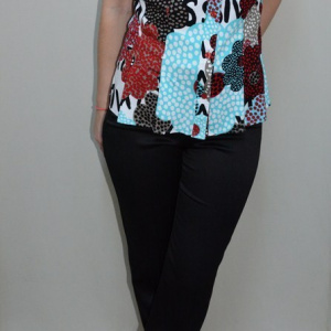 Pantalon casual, culoare neagra, din stofa cu design de dungi - Img 3