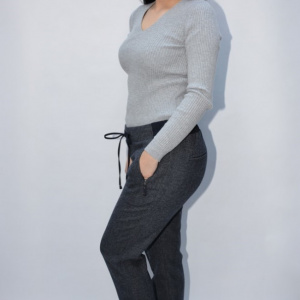 Pantalon casual Ianna cu snur ,gri - Img 3