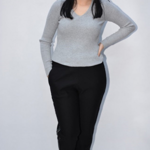 Pantalon casual Jeniffer cu model pe picior ,negru - Img 3