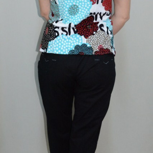 Pantalon cu aspect de blug subtire, neagra, cu buzunare in fata - Img 4