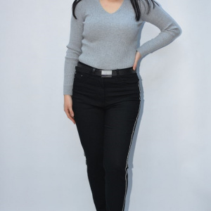 Pantalon dama Deliah cu insertii de strasuri pe picior,negru - Img 3