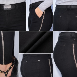 Pantalon dama Deliah cu insertii de strasuri pe picior,negru - Img 3