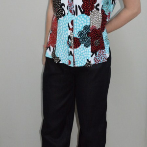 Pantalon de vara, bumbac negru, model simplu, marime mare - Img 2