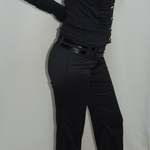 Pantalon deosebit, nuanta de negru, curea lucioasa - Img 6