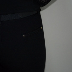 Pantalon elastic, nuanta de negru, buline fashion aplicate - Img 6