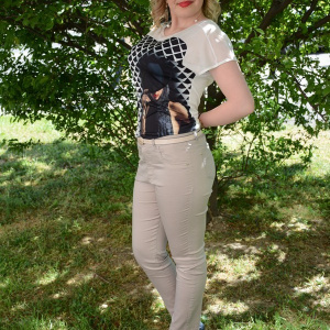 Pantalon fashion de vara cu croiala cambrata, de culoare bej - Img 5
