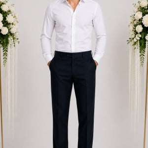 Pantalon la dunga de culoare bleumarin, din material de calitate