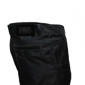 Pantalon la dunga, de culoare gri, din material cu aspect lucios - Img 6